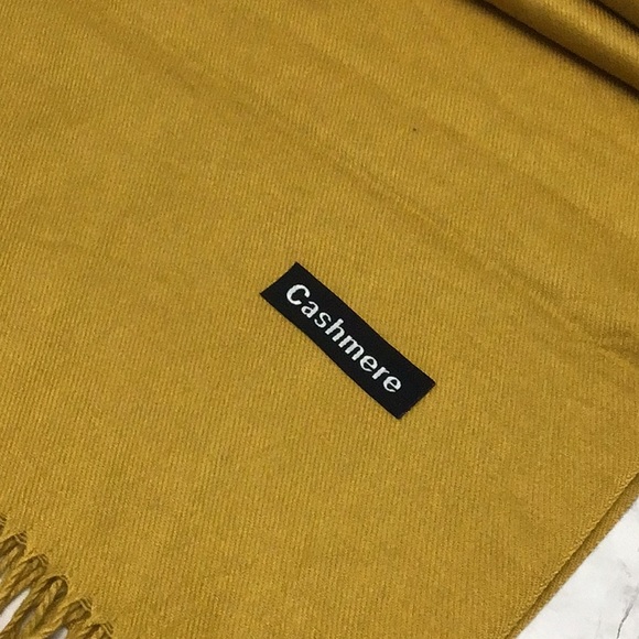 Mustard yellow Cashmere scarf, yellow blanket wrap scarf. - Picture 4 of 5